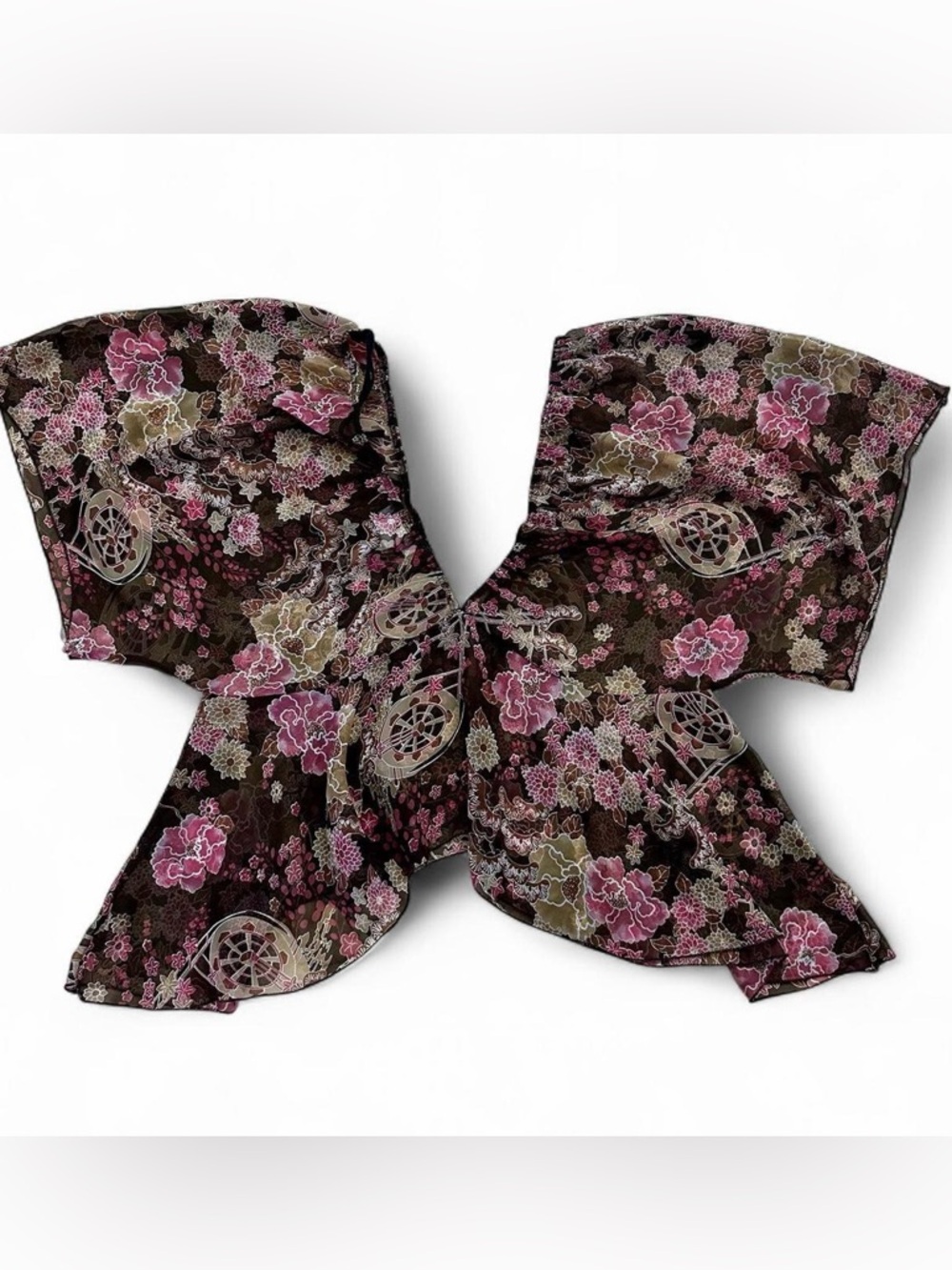 Toska Vintage - Brown and Pink Flowy Boho Top Medium